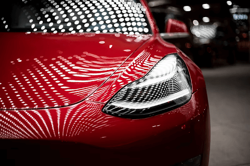 Front view of a red sports car 