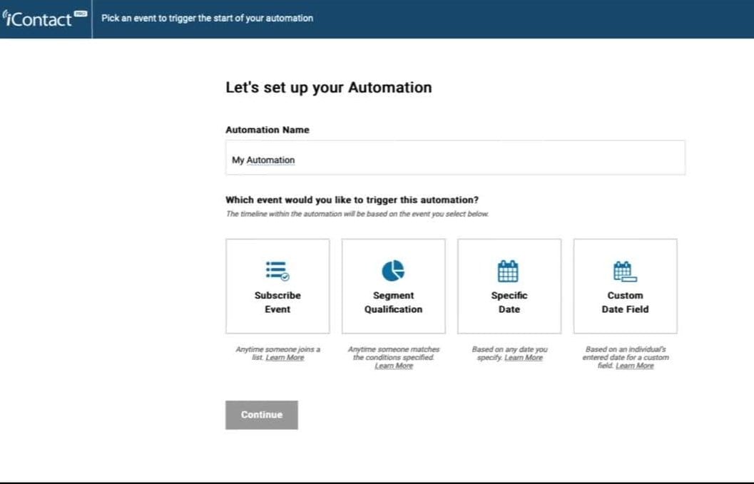 iContact platform screenshot